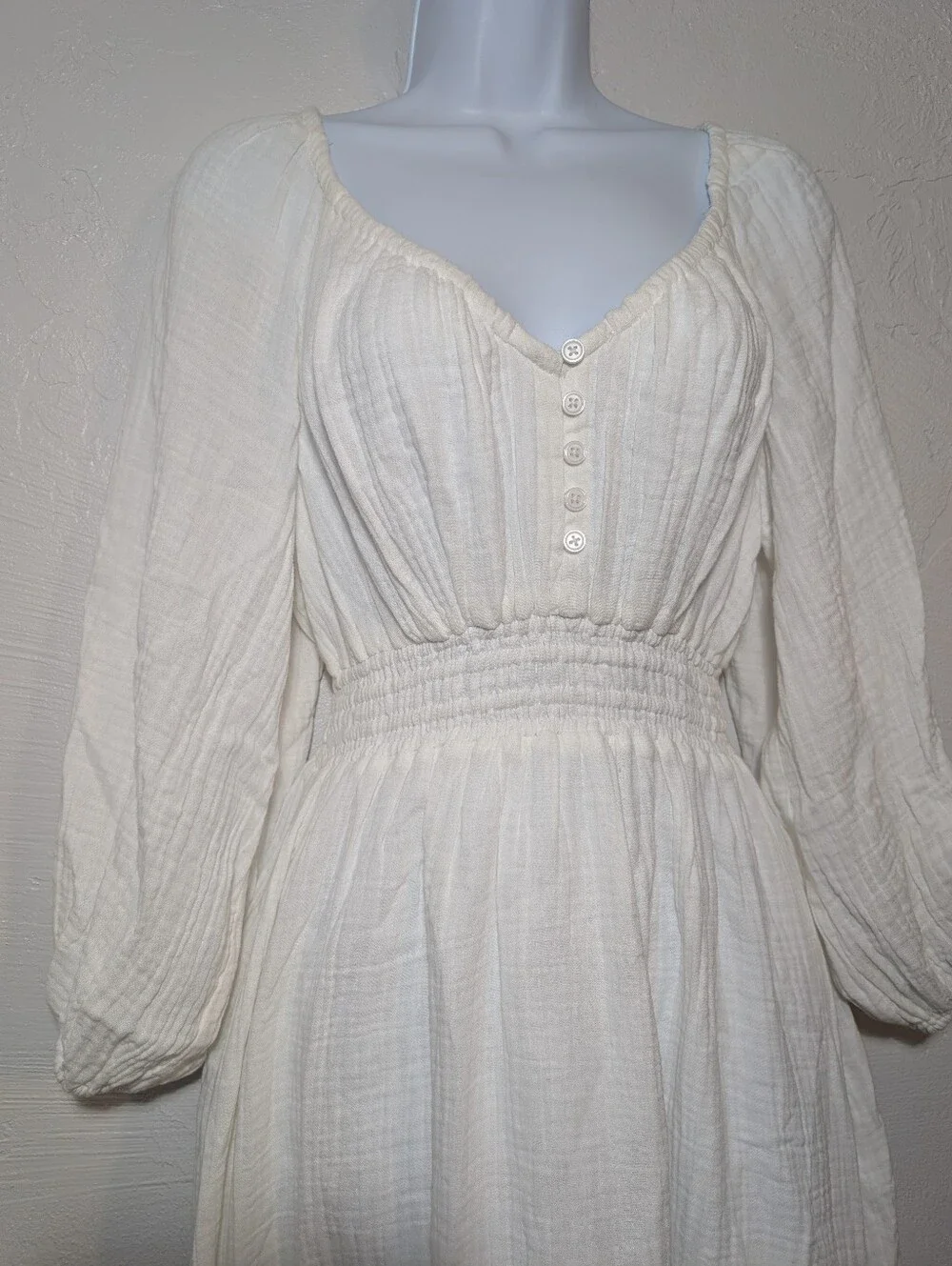 J. Crew White Long Sleeve Gauze Cotton Maxi Dress Coastal Preppy Minimalist